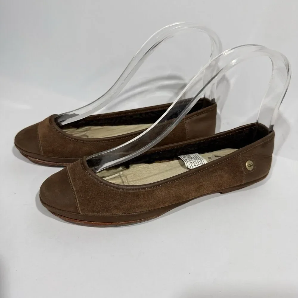 Women’s UGG Shoes Ballet Flats Brown Leather Sheepskin Size 5 - Picture 8 of 16